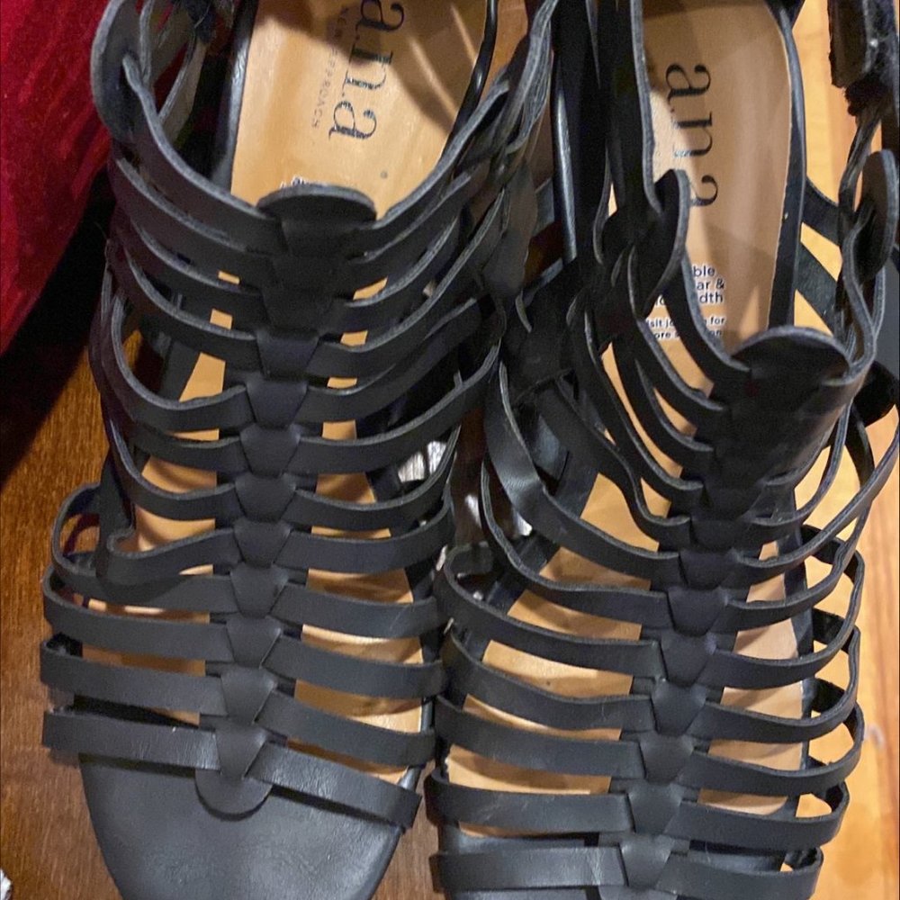 Black wedge sandals